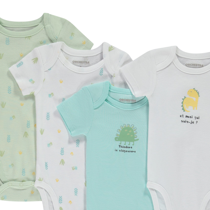 Pack de 7 bodies manga corta fantasía dinosaurio para bebé niño 