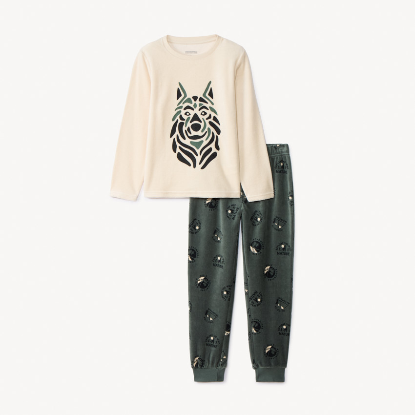 Set pyjama en velours motifs loup pour garçon 