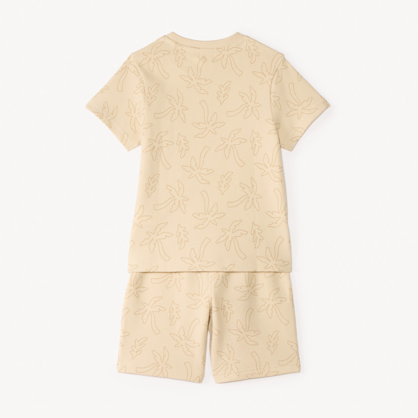 Conjunto de 2 piezas: camiseta + pantalón corto de tejido de panal con estampado de palmeras para niño. 
