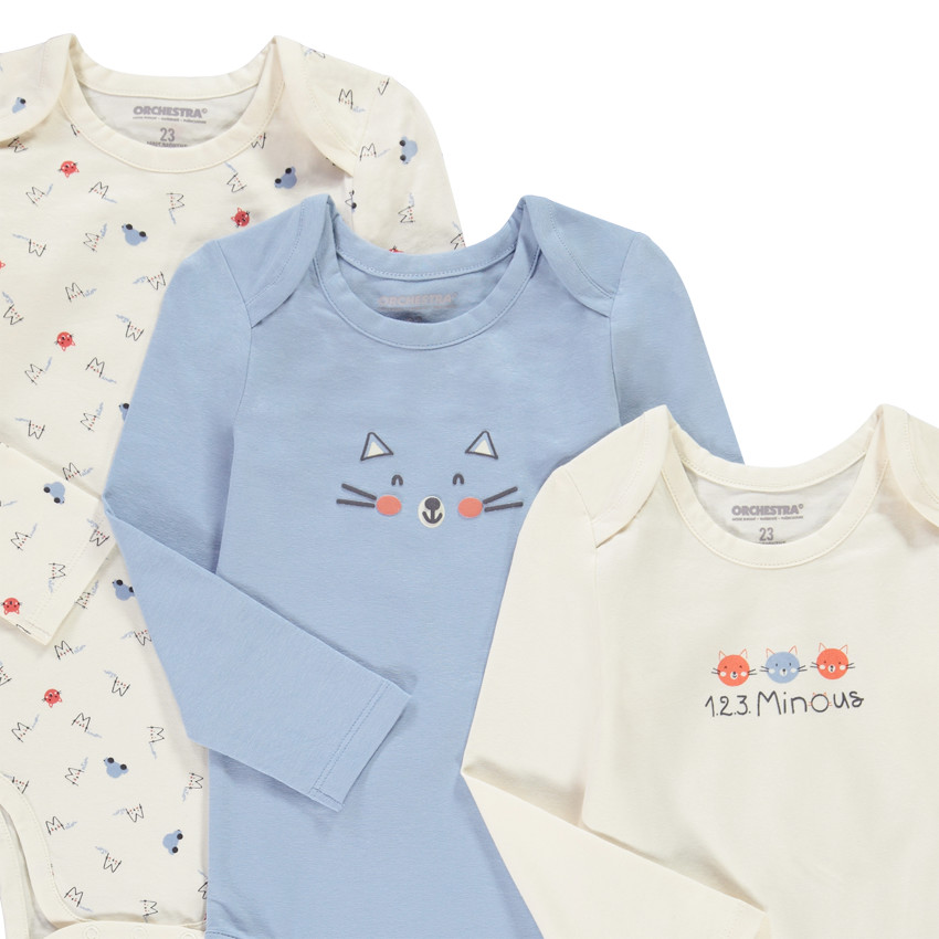 Pack de 5 bodies de algodón con estampado de pequeño gatito para bebé niño 
