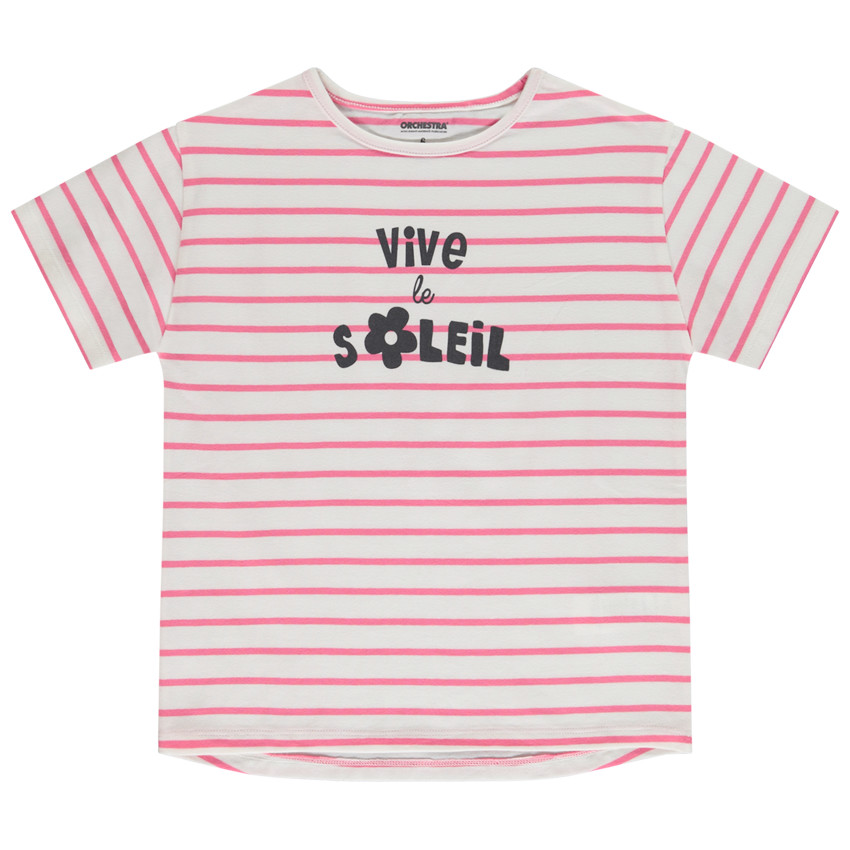 Camiseta de manga corta rayada y estampada para niña 
