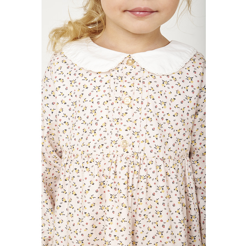 Vestido de manga larga con cuello babero y con estampado floral para bebé niña 