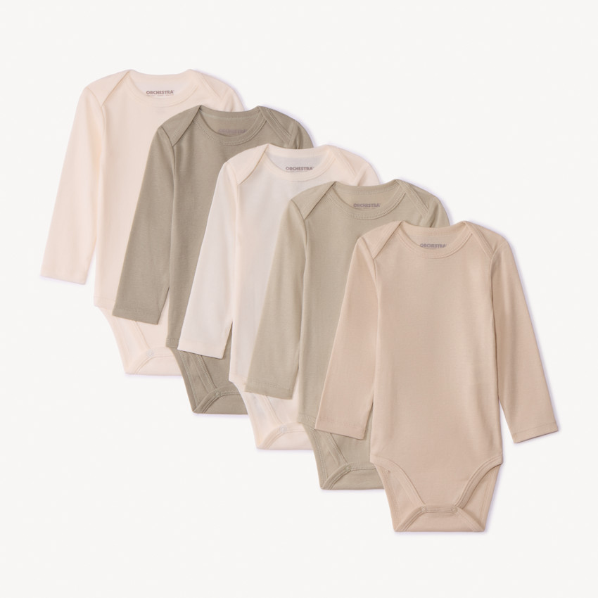 Pack de 5 bodies de manga larga lisos para bebé 