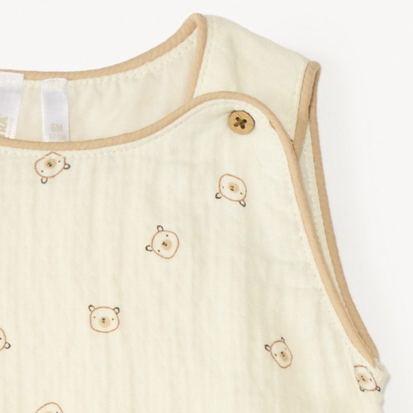 Mono de gasa de algodón estampado de ositos para bebé niño. 