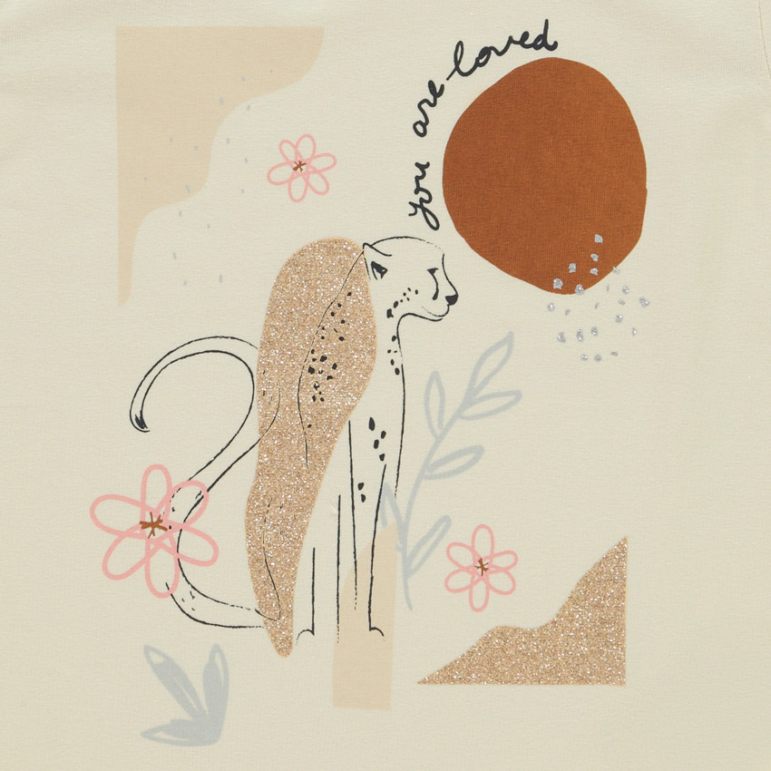 T-shirt manches courtes uni avec print fantaisie et détails pailletés pour fille  Additional T-shirt manches courtes uni avec print fantaisie et détails pailletés pour fille