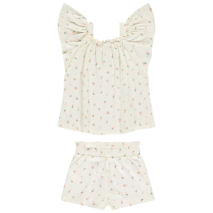 Conjunto de 2 piezas efecto arrugado con estampado de flores para bebé niña 