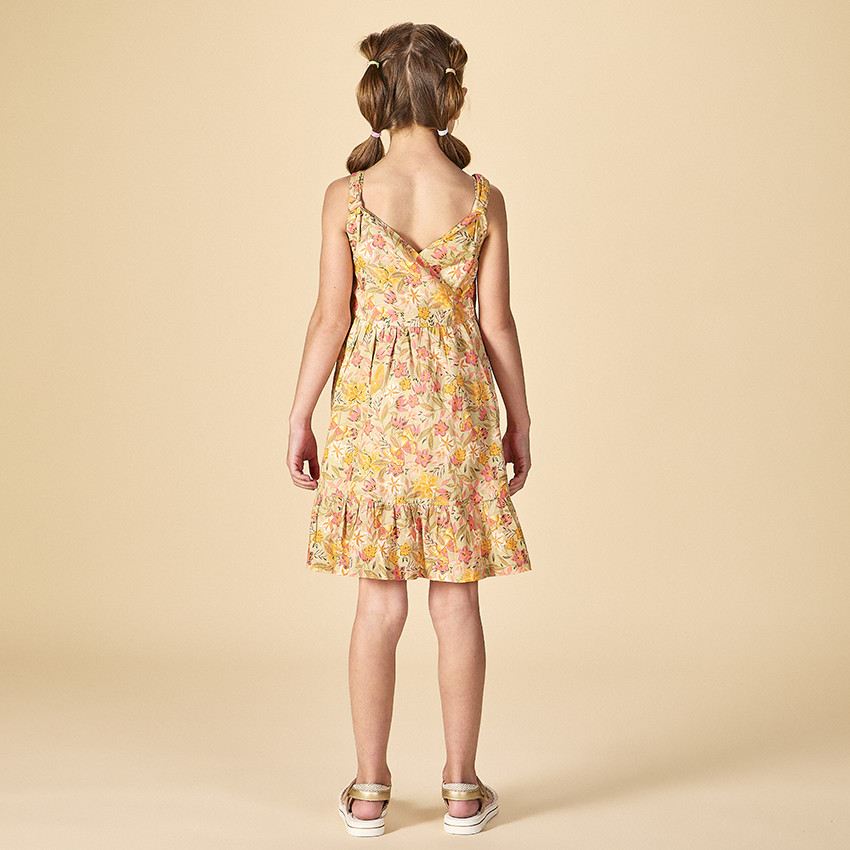 Vestido con volantes y tirantes estampado floral niña 