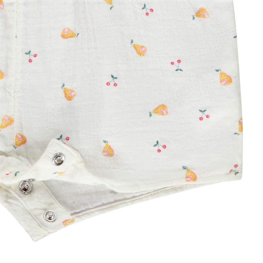 Pelele corto de gasa de algodón con estampado de frutas para niña 
