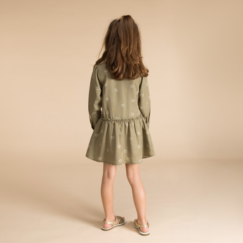 Vestido de manga larga estampado con cuello mao para niña 