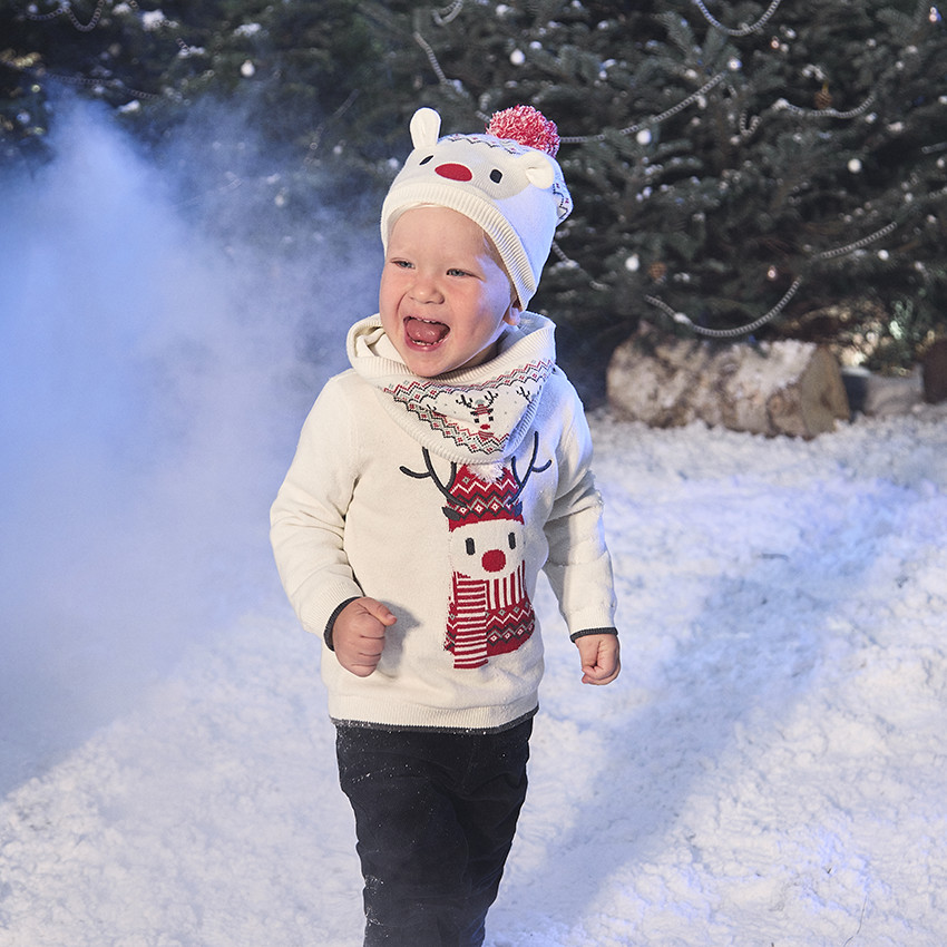 Conjunto de gorro lúdico + bufanda de punto de Navidad para bebé 