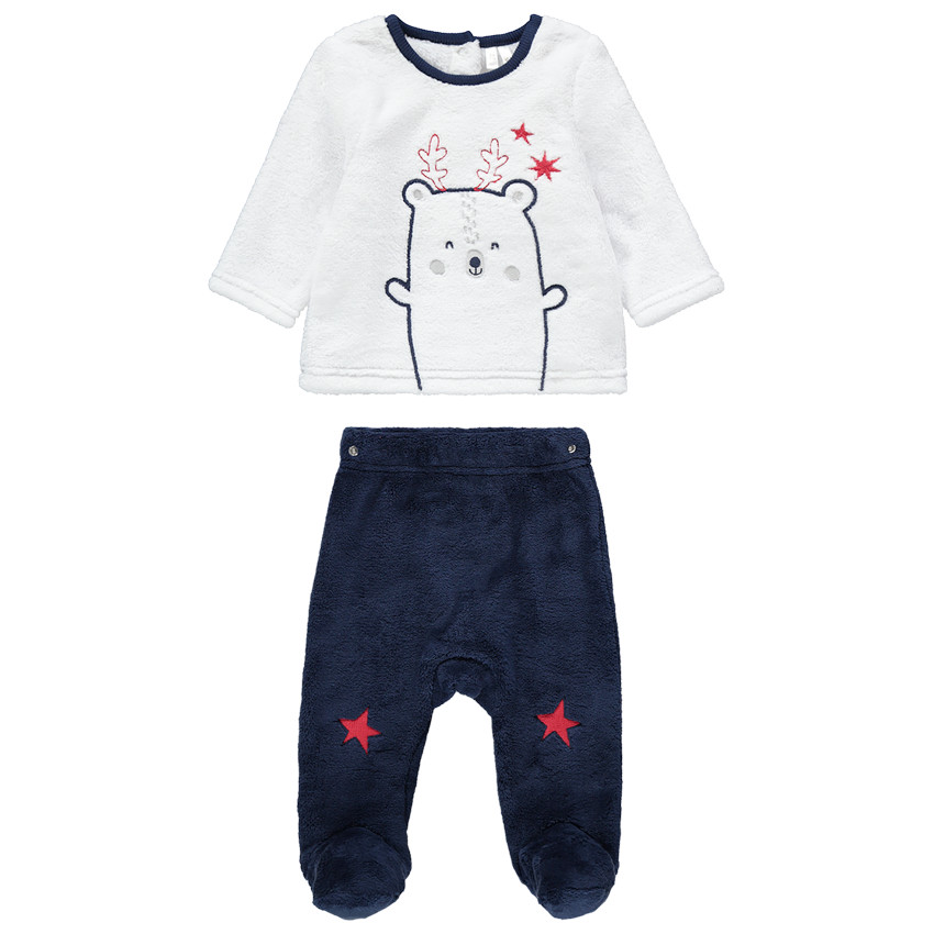 Pijama de terciopelo bicolor con animal y estrellas bordadas  
