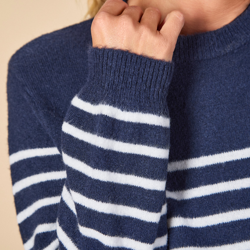 Vestido de punto rayado con cuello de pico para mujer 