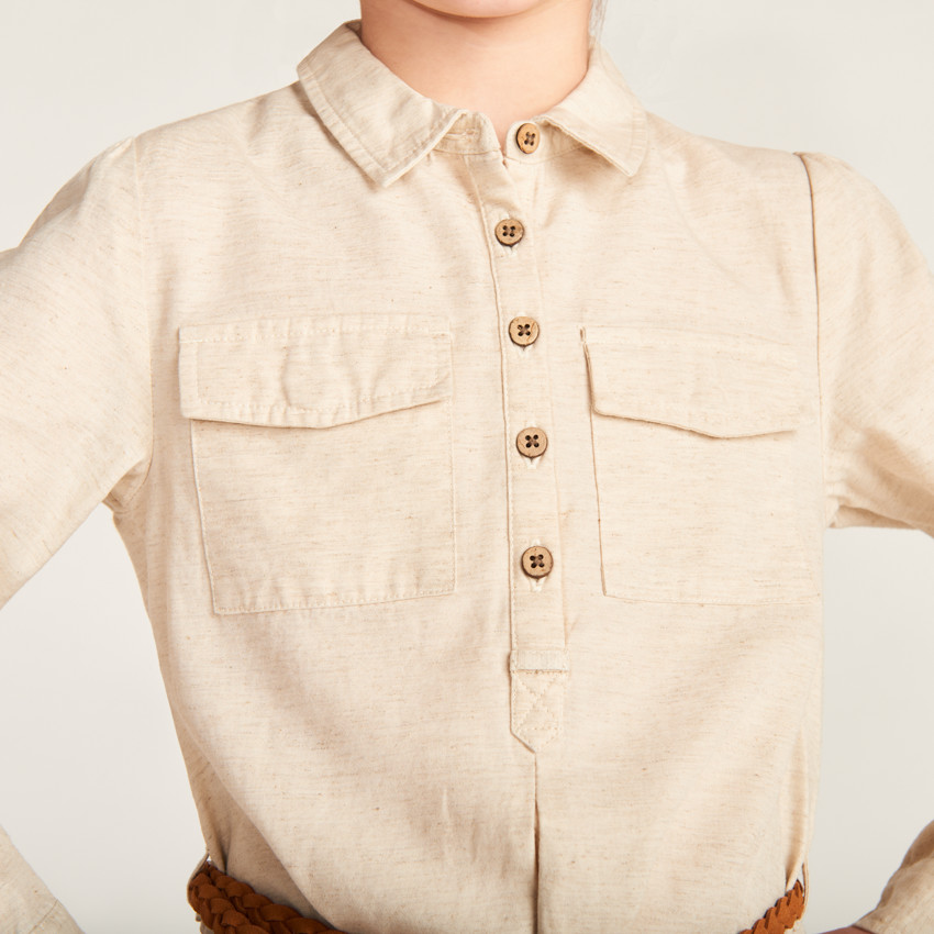 Vestido estilo camisa de manga larga + cinturón para niña 