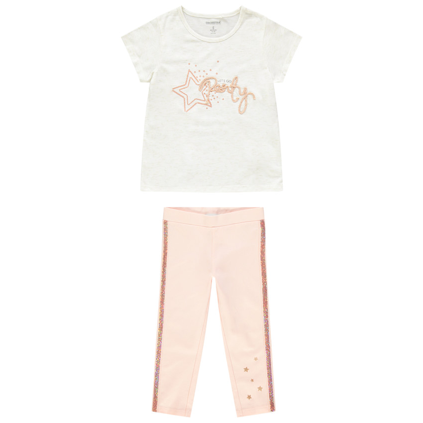 Ensemble avec t-shirt à étoile et legging à bandes en sequins 
