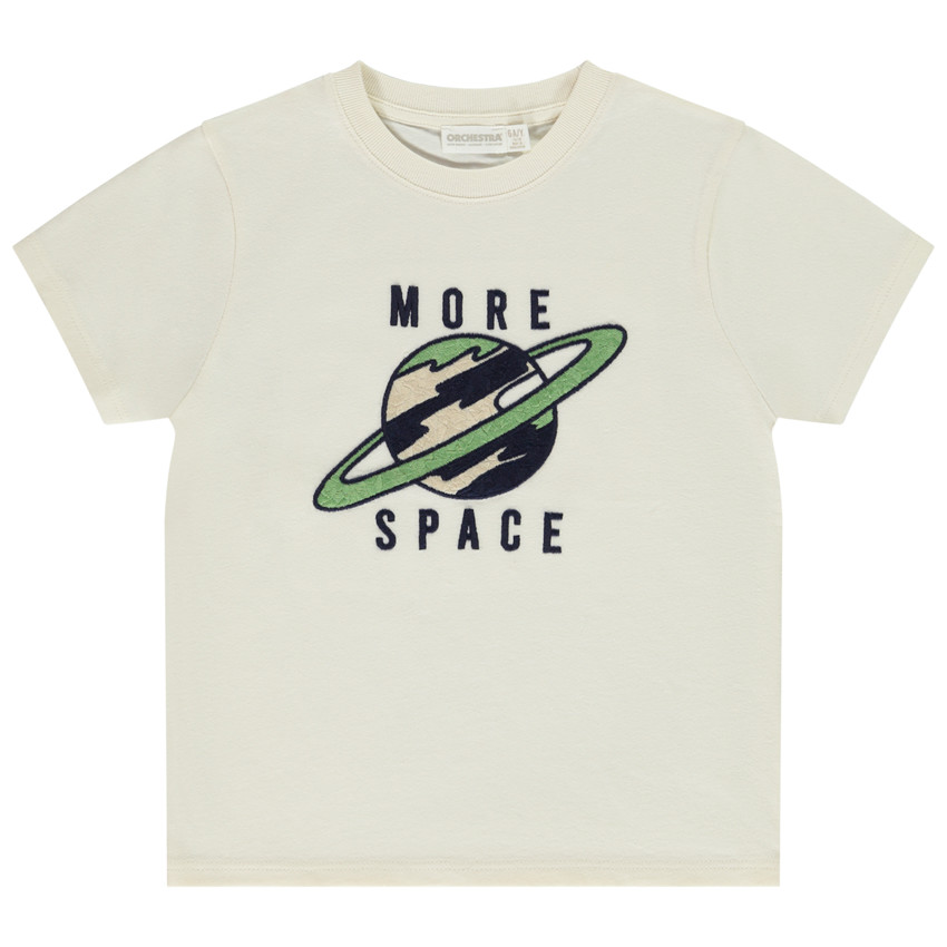 Camiseta manga corta con parche bordado de planeta para niño 