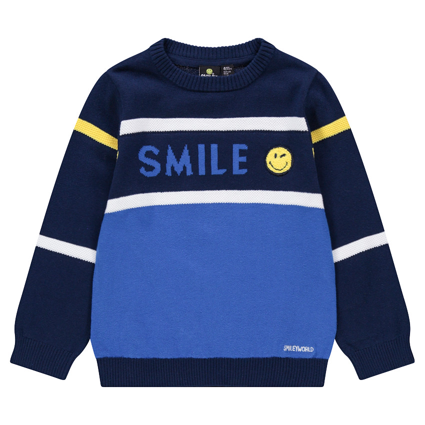 Jersey de punto con inscripción de jacquard y parche ©Smiley 
