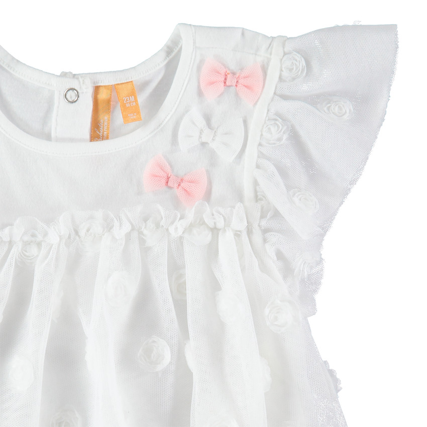 Conjunto de fiesta con túnica de tul con bordado de realce y leggings blancos 