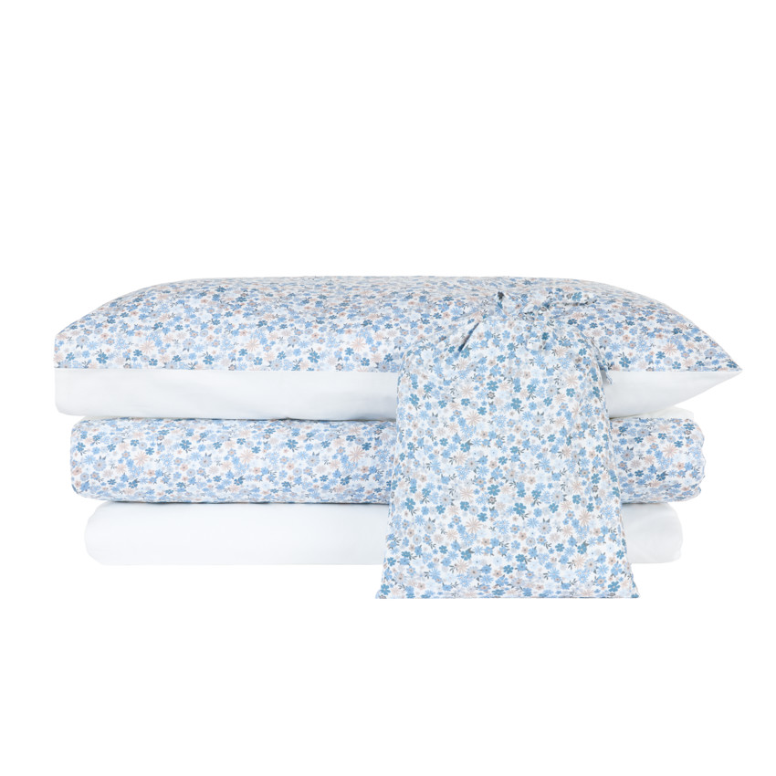 Conjunto de cama con funda nórdica de 100 x 140 cm + funda de almohada de 60 x 40 cm - Flores pequeñas 