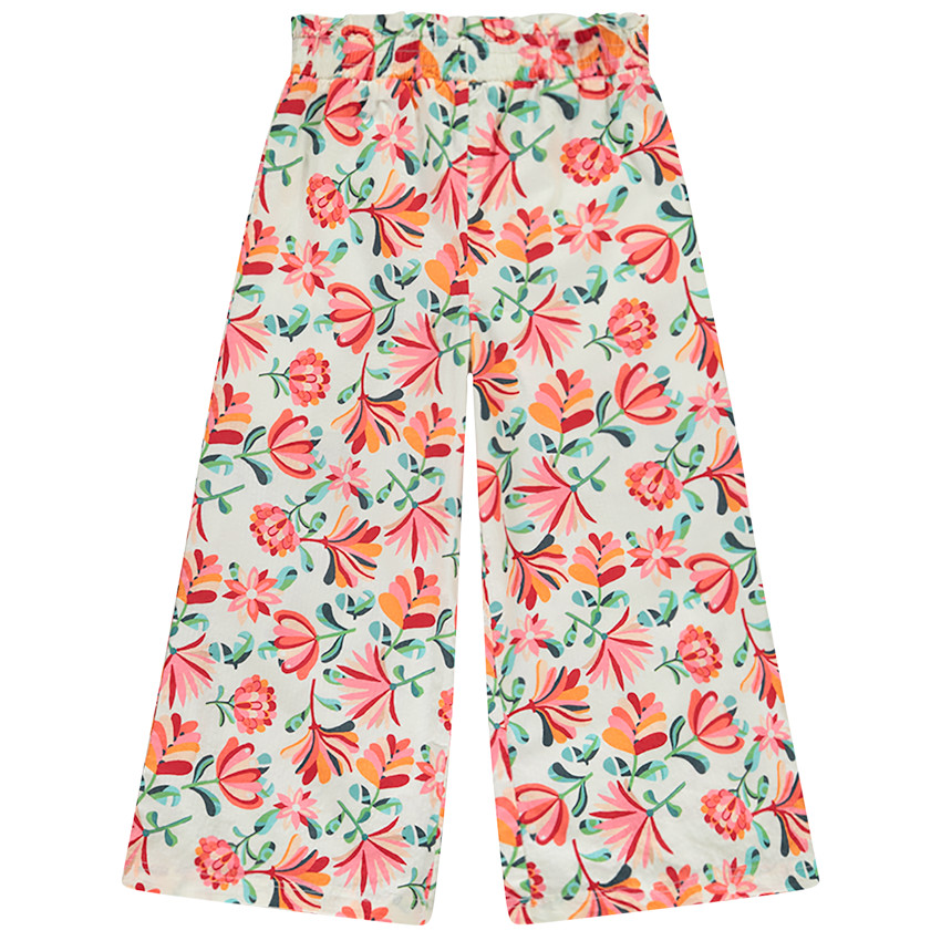Pantalón fluido y amplio estampado floral para niña. 