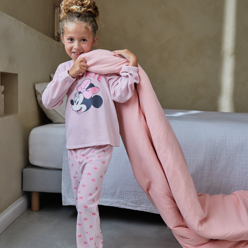 Conjunto de pijama de terciopelo de 2 piezas para niña con estampado de Minnie. 