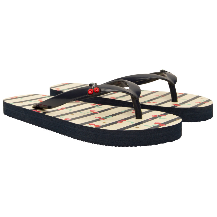 Chanclas rayadas con parche de cerezas para niña con tira ajustable según la edad 