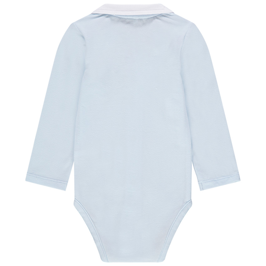Body manches longues bleu en coton à col blanc pour bébé garçon 