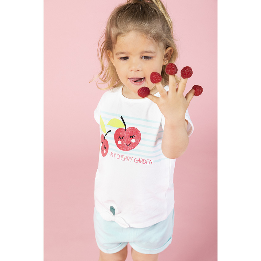 Camiseta manga corta algodón orgánico estampado frutas brillantes 