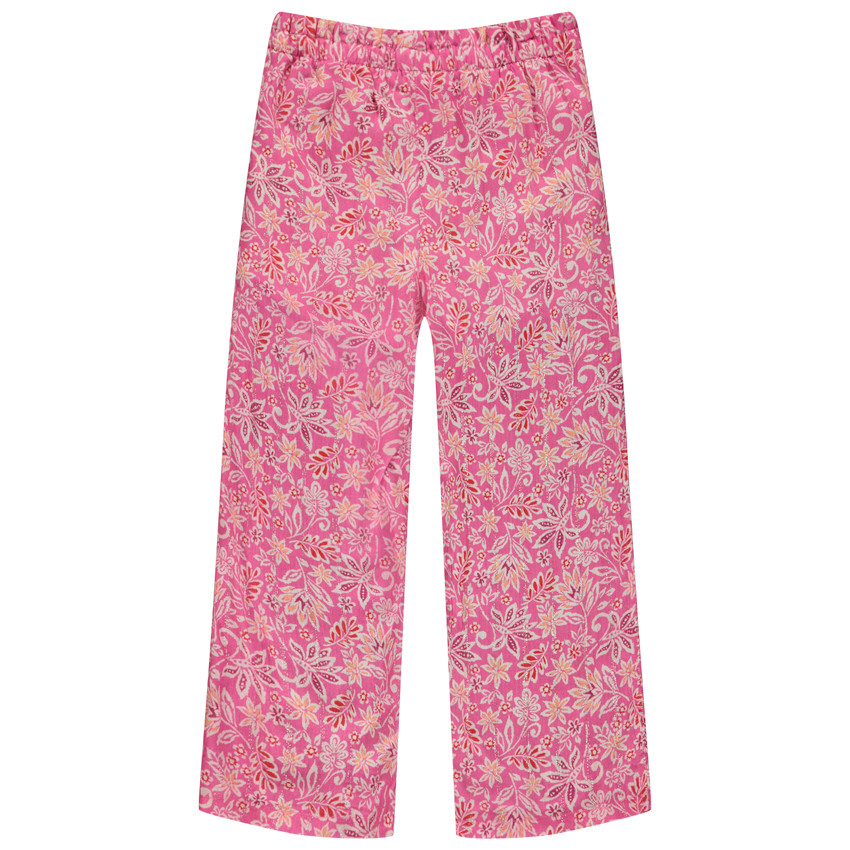 Pantalón fluido con cinturón falso estampado floral para niña 