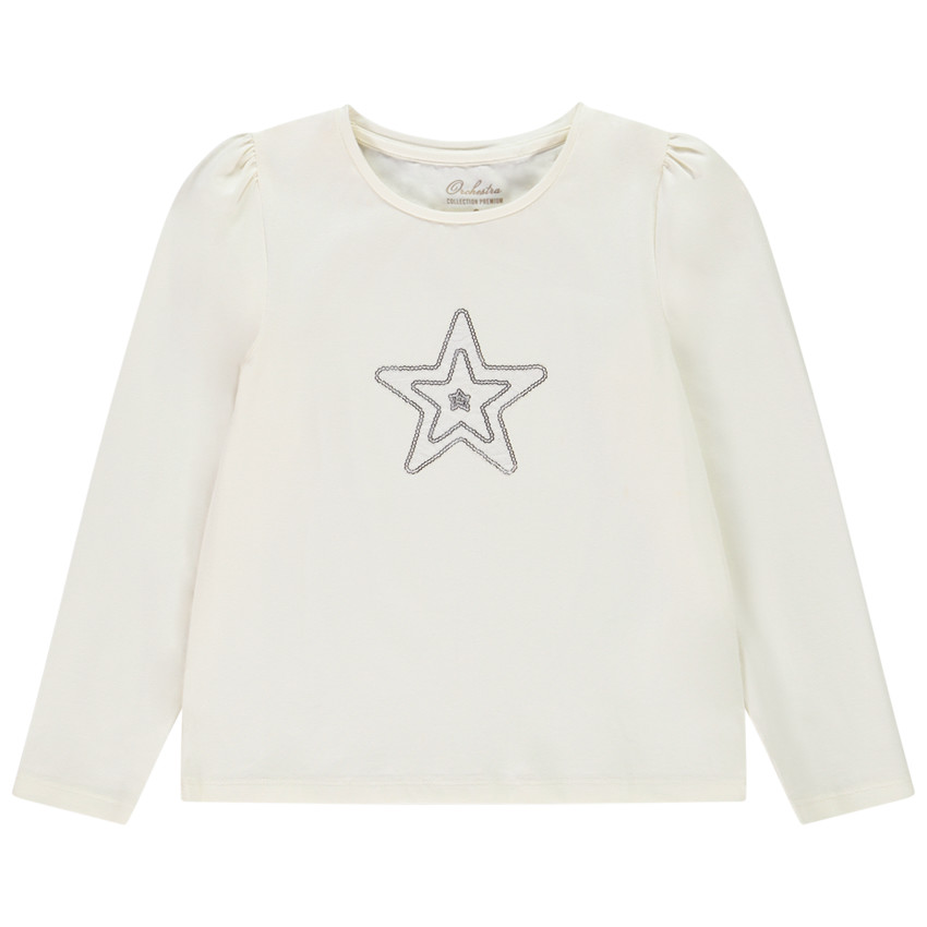 Camiseta de manga larga con motivo de estrella en malla y lentejuelas para niña 