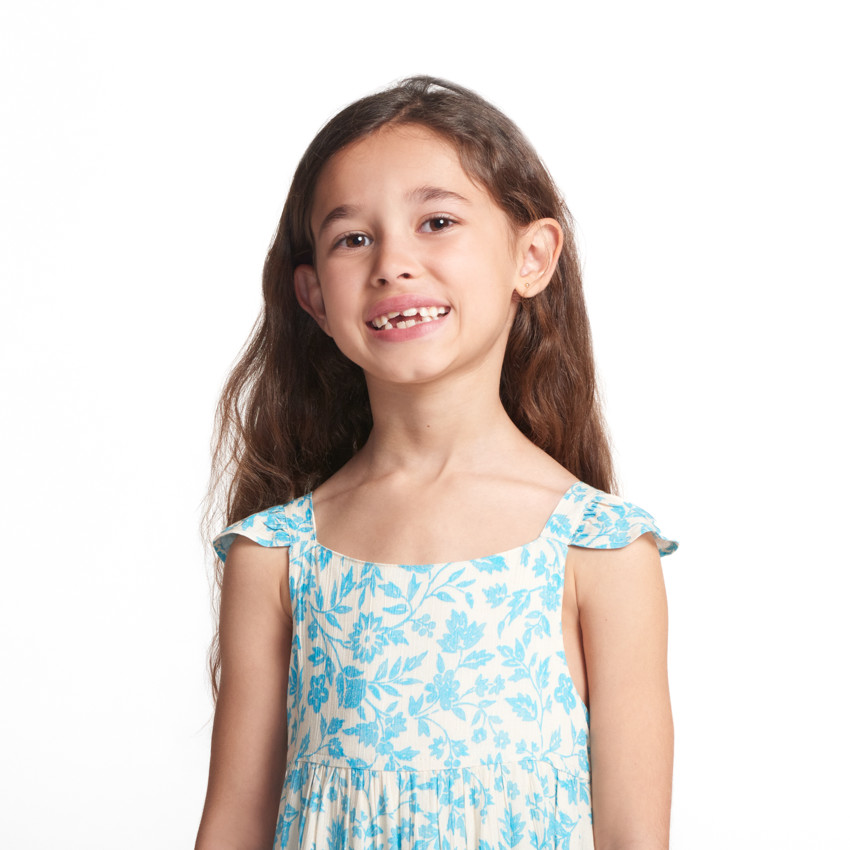 Vestido largo de manga volante con estampado de flores para niña 