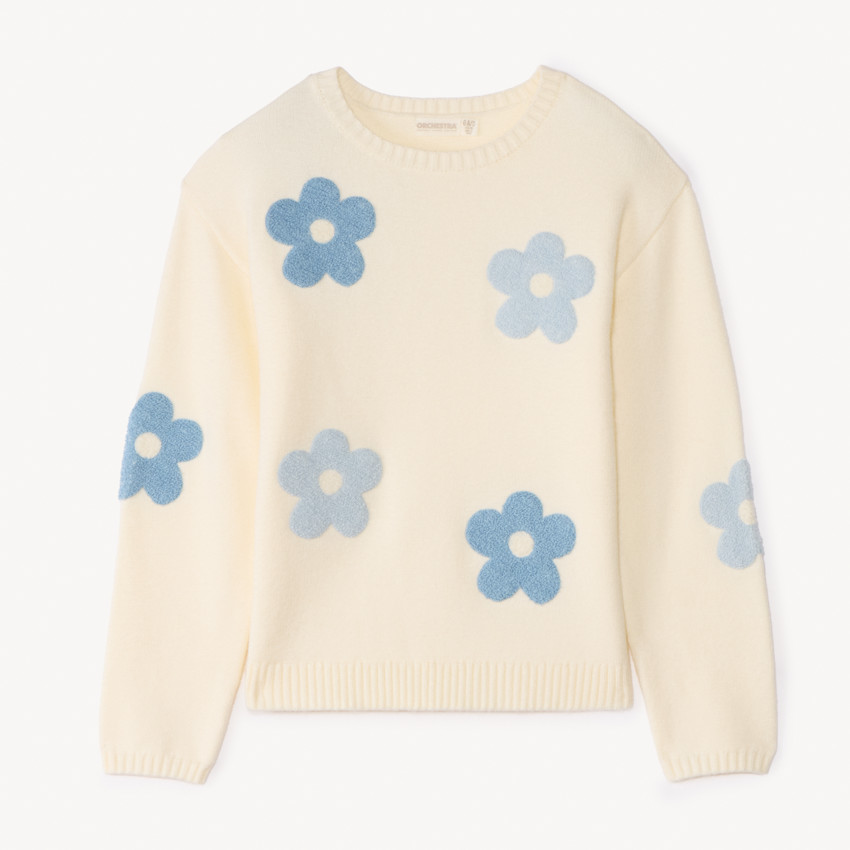 Suéter de punto con flores en 3D para niña 
