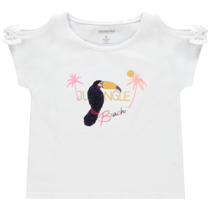 T-shirt manches courtes motif toucan en sequins magiques 