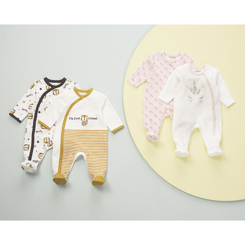 Juego de 2 pijamas de terciopelo liso/con unicornio estampados 