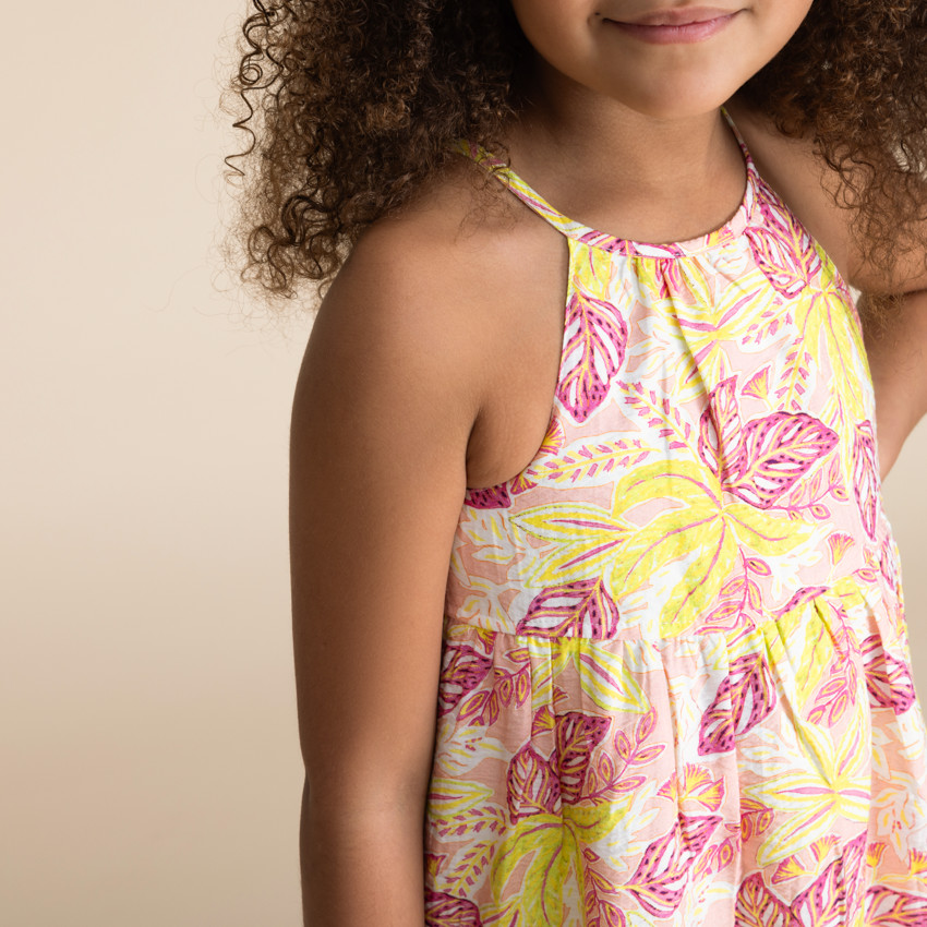 Vestido largo de tirantes con estampado de hojas niña 