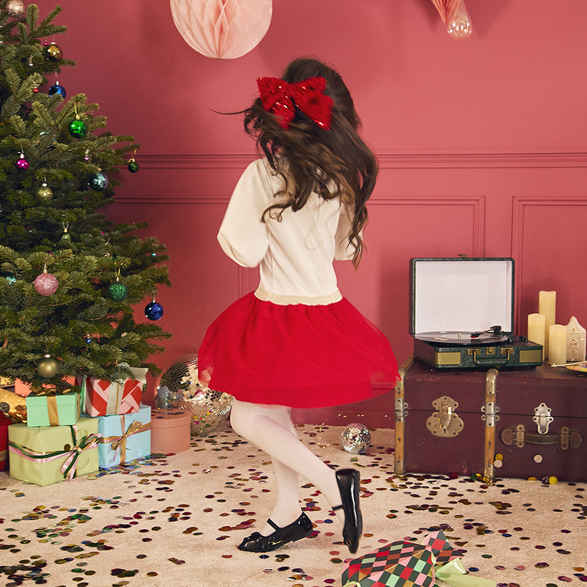 Vestido de fiesta de manga larga efecto 2 en 1 de bi-materia para niña 