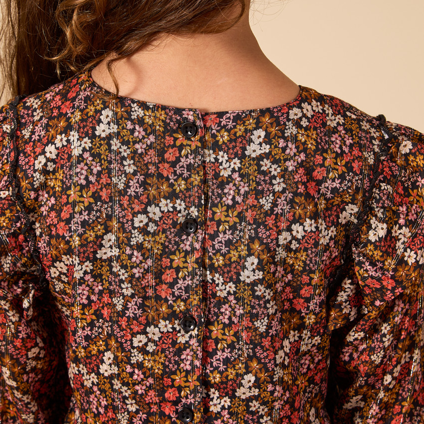 Vestido de manga larga con volantes en los hombros para niña 