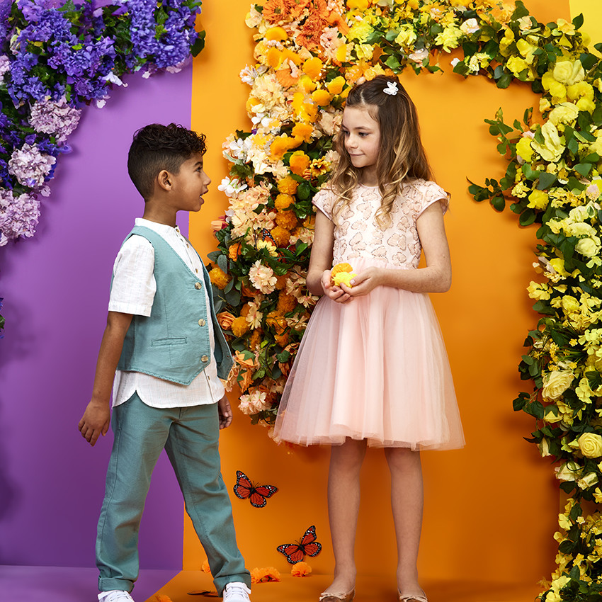 Robe de ceremonia en tul con mariposas de lentejuelas para niña 