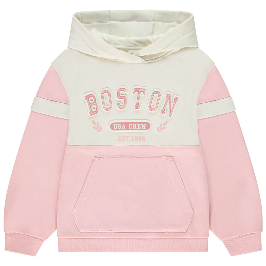 Sudadera de felpa efecto color block con capucha y bolsillo tipo canguro para niña 