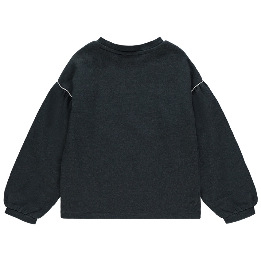 Sweat en molleton à manches ballon et fleur brodée 