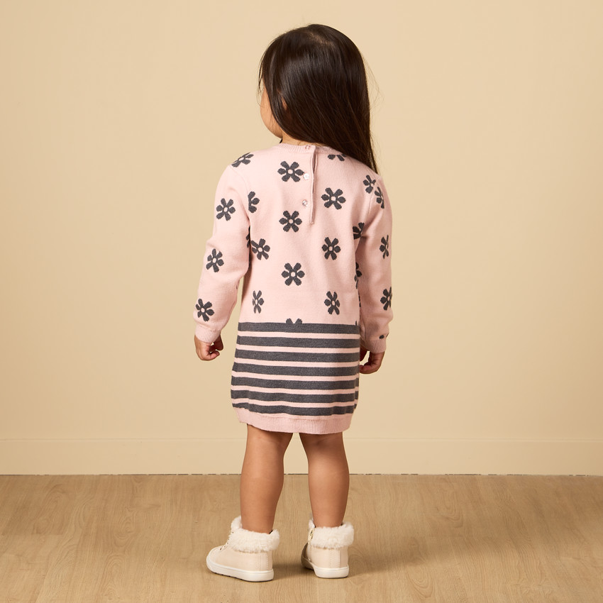 Vestido jersey de punto con motivos fantasía para bebé niña 
