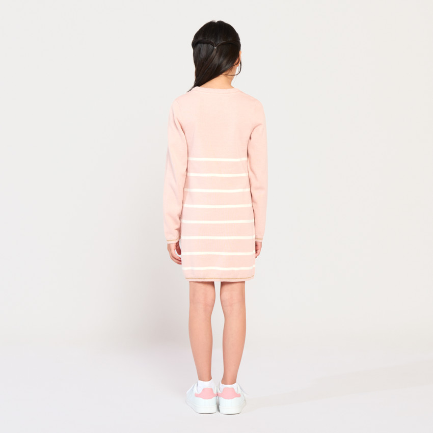 Vestido de manga larga de punto con estampado glitter y rayas para niña 