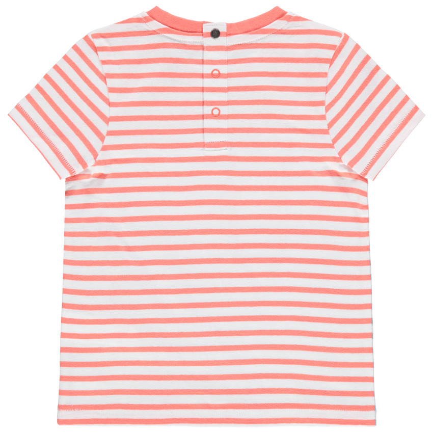 camiseta mangas cortas en algodon bio de rayas y morses estampados 