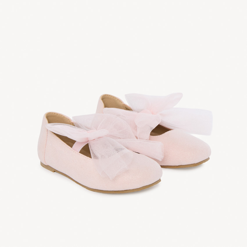 Zapatos de bebé efecto ante con elástico y lazo para niña 