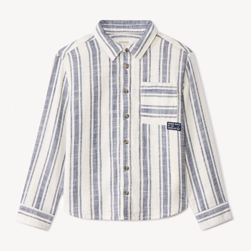 Camisa de rayas con gran bolsillo para niño 