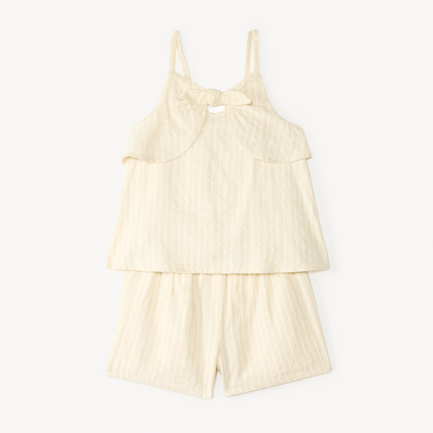 Conjunto de 2 piezas de tela: túnica + pantalones cortos a rayas para niña. 