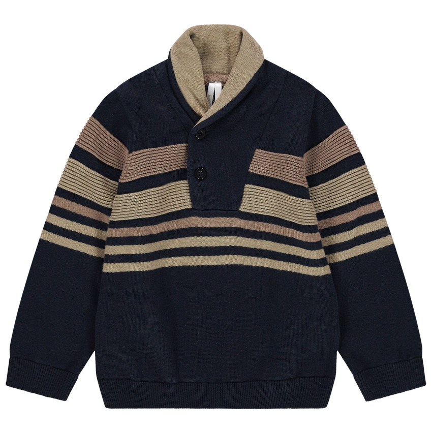 Jersey de punto con raya y cuello chal con botones   Additional Jersey de punto con raya y cuello chal con botones