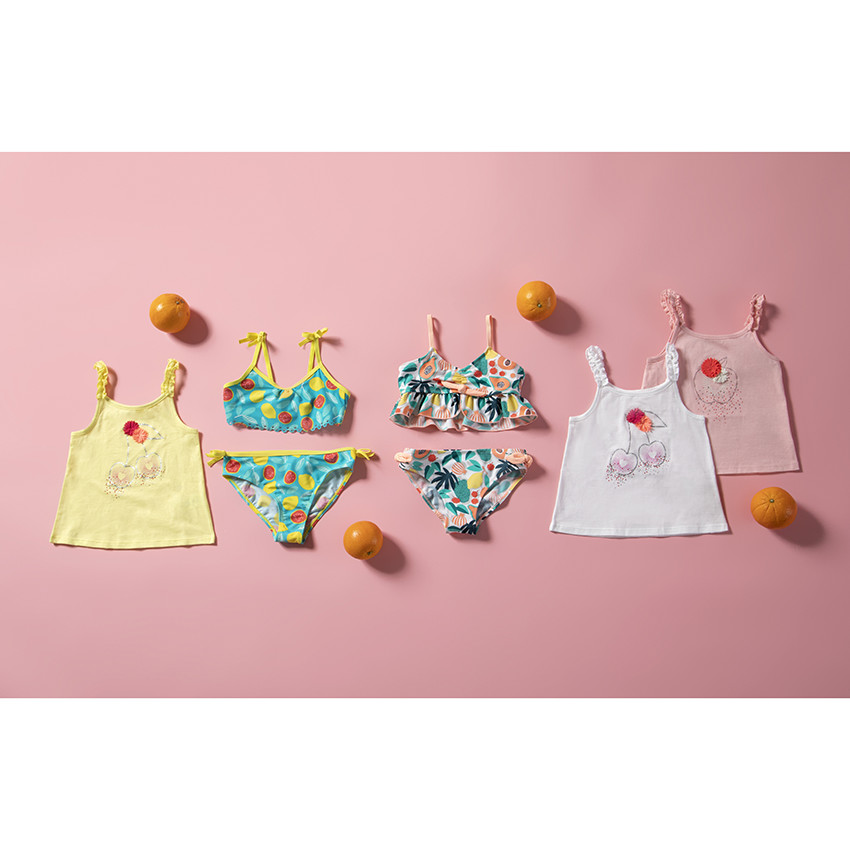 Camiseta sin mangas de algodón con estampado de frutas y detalles en relieve 