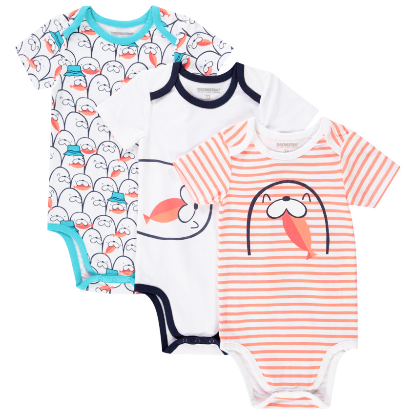 Pack de 3 bodies de manga corta con estampado de morse para bebé niño 