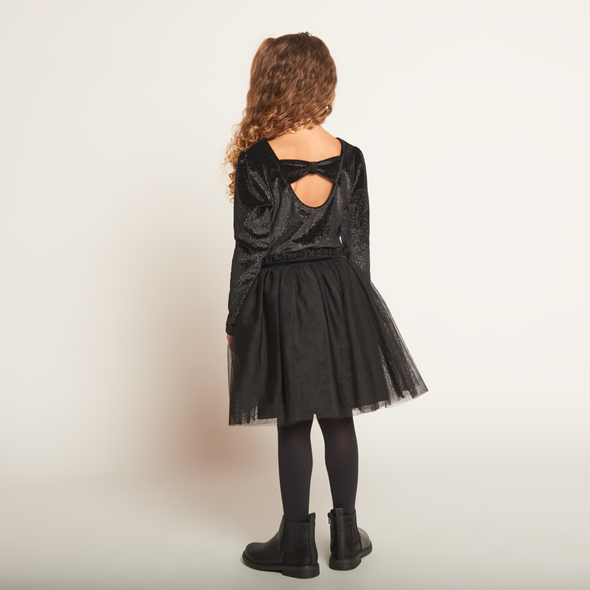 Robe de fête bi-matière effet 2 en 1 fantaisie pour fille  