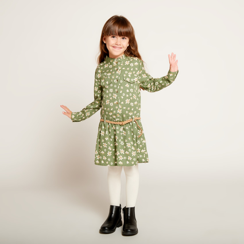 Vestido de manga larga estilo camisa estampado para niña 